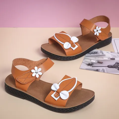 Girls Kids Sandals Summer Soft Sole Non-Slip Beach Shoes Comfortable Breathable Fashion Outdoor Floral Microfiber Sandals