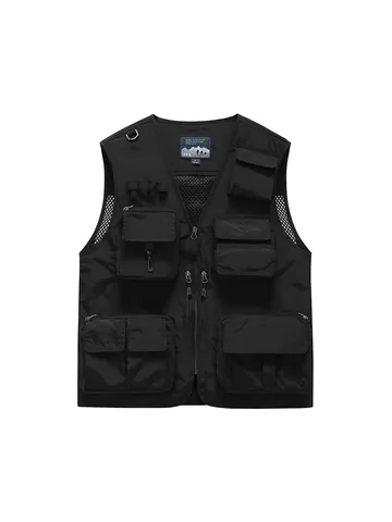 Men Multi-pocket Outdoor Cargo Vest Breathable Mesh V-neck Waistcoat Tactical Utility Fishing Vest For Hiking Photography