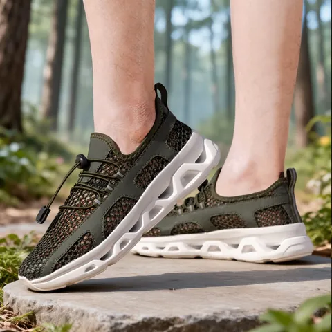 Unisex Summer Hollow Out Outdoor Shoes Mesh Breathable Sneakers Lightweight Thick Sole Casual Sport Walking Shoes For Beach Hiking