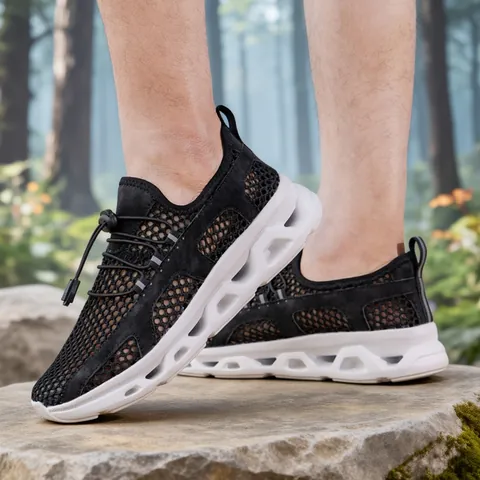 Unisex Summer Hollow Out Outdoor Shoes Mesh Breathable Sneakers Lightweight Thick Sole Casual Sport Walking Shoes For Beach Hiking