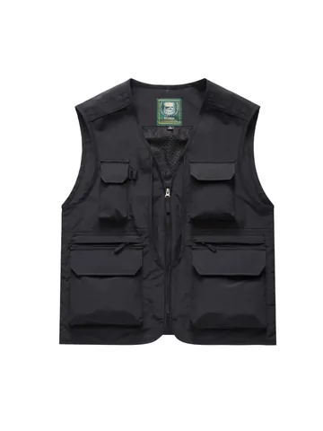 Men's Multi-Pocket Utility Vest Lightweight Nylon Fishing Photography Waistcoat V-Neck Outdoor Casual Sleeveless Jacket
