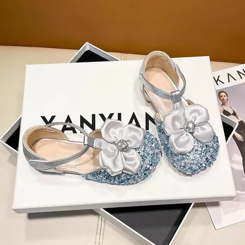 Girls Sandals Rhinestone Bow Princess Party Dress Shoes Non-slip Soft Sole Kids Performance Sandals Elegant PU Leather Shoes