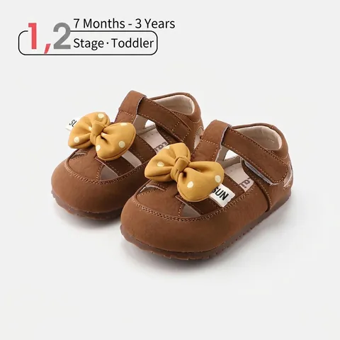 Girls Bow-Knot Princess Sandals Non-Slip Microfiber Leather Toddler School Shoes Korean Style Round Toe Flat Shoes For Kids Spring Summer