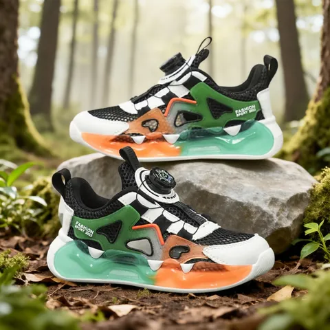 Kids Summer Mesh Breathable Sports Shoes With Rotary Buckle Lightweight Non-Slip Thick Sole Sneakers For Boys Outdoor School Shoes