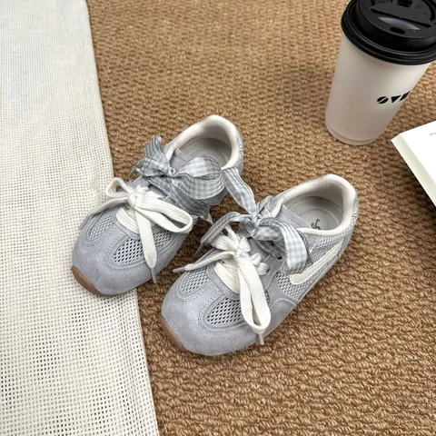 Girls Bow Sneakers German Trainer Style Mesh Breathable Soft Sole Non-Slip Casual Running Shoes For Kids School Outdoor