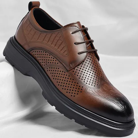 Herren Business Anzugschuhe Hohl Geschnitten Atmungsaktiv Brogue Derby Schuhe Für Hochzeit Büro Braun Schwarz Kunstleder Schuhe