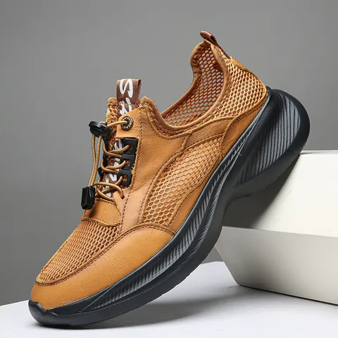 Men Walking Shoes Breathable Mesh Soft Sole Athletic Sneakers Comfortable Outdoor Casual Platform Flat Footwear