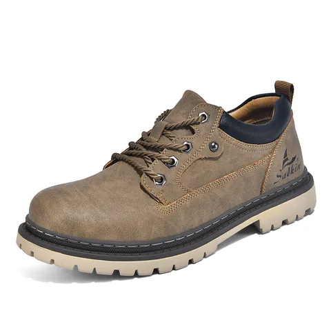 Men's Mid-Top Work Boots British Style PU Leather Lace-Up Martin Boots Anti-Slip Thick Sole Outdoor Casual Short Boots For Men