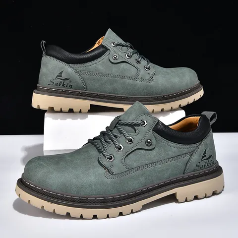Men's Mid-Top Work Boots British Style PU Leather Lace-Up Martin Boots Anti-Slip Thick Sole Outdoor Casual Short Boots For Men
