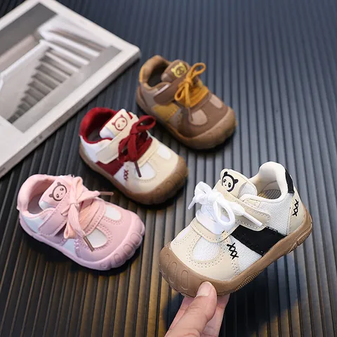 Baby Lauflernschuhe Kleinkind Sneaker Atmungsaktiv Mesh Weiche Sohle Rutschfest Panda Muster Klettverschluss Casual Outdoor Schuhe