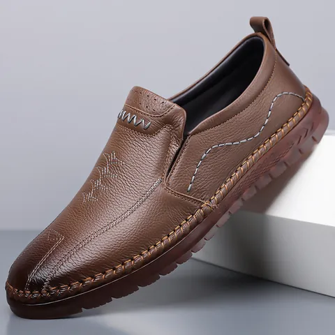 Mocasines de Cuero de Vaca de Primera Capa para Hombre Zapatos de Negocios Casuales Sin Cordones Transpirables Suela Blanda Zapatos Planos para Oficina Comodidad Diaria