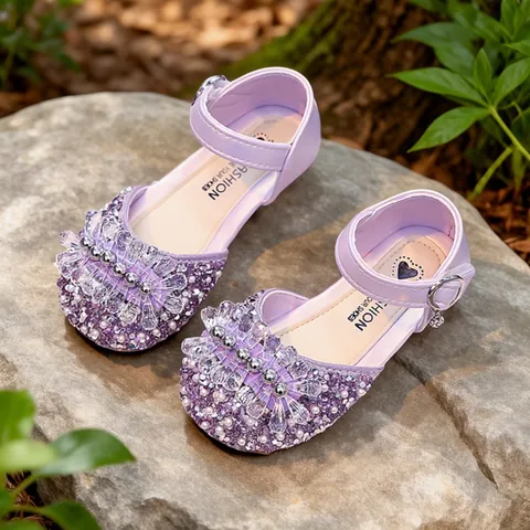 Chaussures de Princesse en Strass pour Filles Ballerines Mary Jane avec Cristaux Scintillants et Perles Artificielles pour Enfants Semelle Souple Chaussures de Mariage