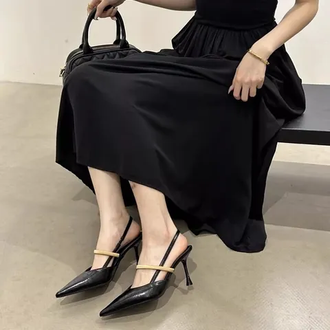 French Style Elegant High Heeled Sandals For Women Pointed Toe Stiletto Pumps With Metal Buckle Slingback Fashion Commute Dress Shoes