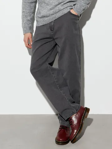 Jeans da Uomo Gamba Dritta Rilassata in Denim di Cotone Elasticizzato Lavato Pantaloni Casual per Estate Ufficio Quotidiano Moda Uomo