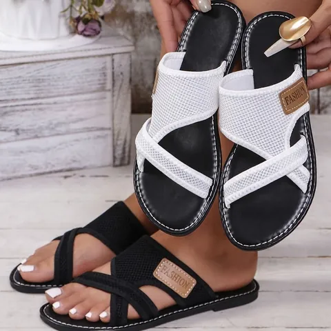 Damen Atmungsaktive Mesh Fischmund Slipper Mode Lässige Strand Sandalen Rutschfeste Verschleißfeste Weiche Sohle Kreuzriemen Schuhe
