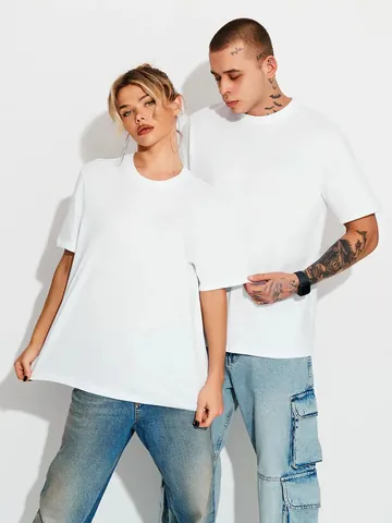 Women Men Oversized Cotton T-Shirt Drop Shoulder Half Sleeve Crew Neck Loose Fit Casual Streetwear Printed Basic Tee Top