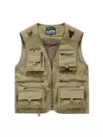 Men's Casual Outdoor Fishing Photography Vest Lightweight Quick-Dry Breathable Mesh Multi-Pocket Sleeveless Jacket Top Waistcoat