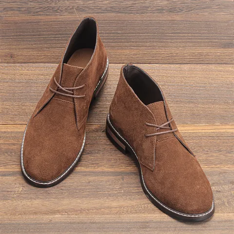 Men Retro Casual Desert Boots Genuine Leather Bovine Suede Chukka Boots Fashion Classic Lace-up Anti-slip Short Boots