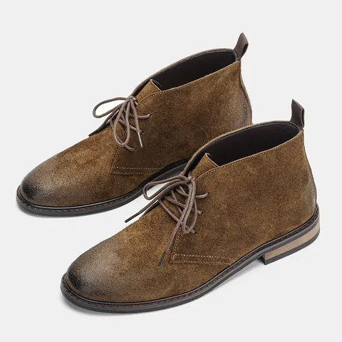 Stivali del Deserto in Vera Pelle Vintage da Uomo Stivali Chukka in Pelle Scamosciata di Mucca Brunita Stringati Grandi Dimensioni Stivaletti in Pelle Casual Antiscivolo da Uomo