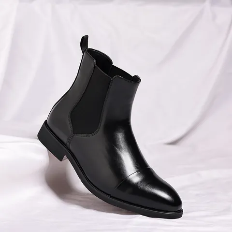 Herren Chelsea Boots mit Spitzer Kappe Britischer Stil PU Leder High Top Slipper Martin Stiefel Rutschfest Herren Stiefeletten