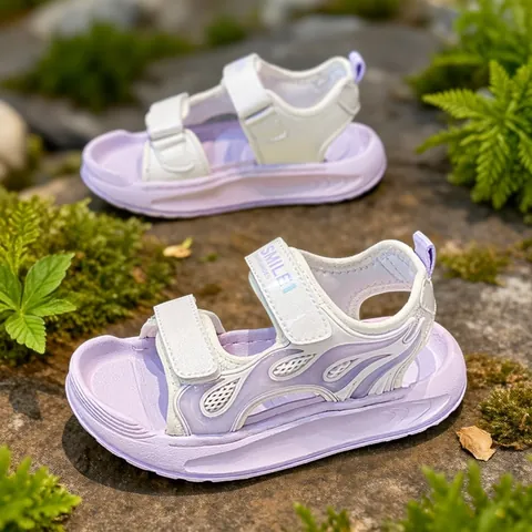 Kids Sports Sandals For Boys Girls Summer Outdoor Beach Shoes With Hook And Loop Closure Breathable Flame Pattern Open Toe Sandals