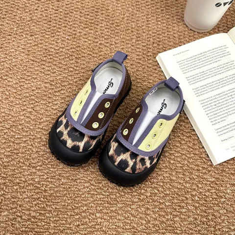 Kids Vintage Color Block Canvas Shoes Leopard Plaid Non-Slip Soft Sole Toddler Walker Shoes Boys Girls Casual Flat Sneakers