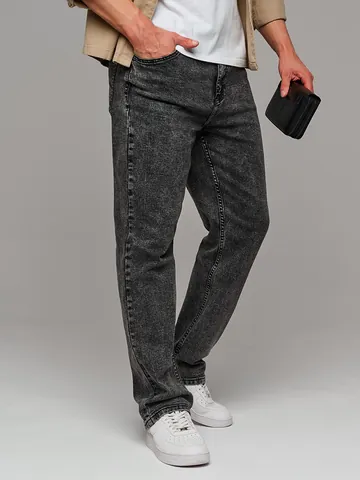 Men Slim Fit Casual Washed Denim Jeans Skinny Pencil Pants Cotton Fashion Trousers For Youth Urban Daily Wear Gray Black