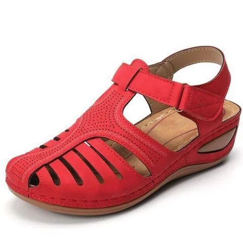 Women's Vintage Wedge Sandals Hollow Out Closed Toe PU Leather Platform Shoes Retro Comfortable Beach Walking Sandals