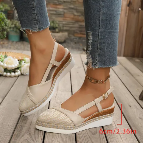 Dames Sandalen met Sleehak Puntige Neus Platform Espadrilles Strass Enkelbandje Boheemse Mode Zomerschoenen
