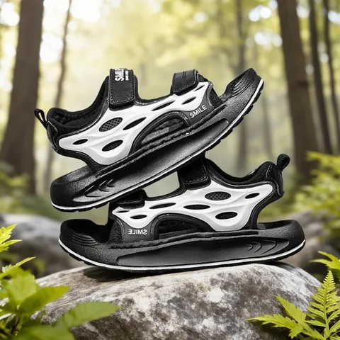 Kids Sport Sandals Boys Girls Summer Beach Shoes Synthetic Leather Fabric Soft Sole Non-slip Casual Hook-and-loop Sandals