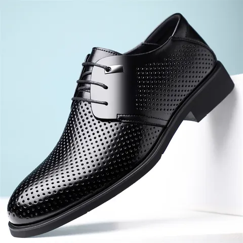 Herren Business Hohl Anzugschuhe Atmungsaktiv Britischer Stil Formelle Rindsleder Schuhe Sommer Höhenvergrößerung Derbys