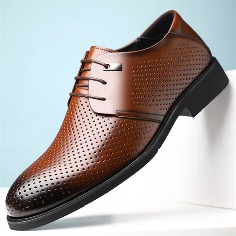 Herren Business Hohl Anzugschuhe Atmungsaktiv Britischer Stil Formelle Rindsleder Schuhe Sommer Höhenvergrößerung Derbys