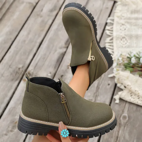 Dames Casual Suède Enkellaarzen Met Zijrits Plateauzool Mode Chelsea Boots Voor Herfst Winter