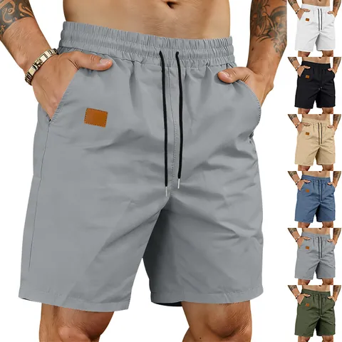 Men's Quick-Dry Sporty Casual Shorts Solid Color Loose Fit Summer Beach Five-Point Bottom Pants Comfortable Polyester Shorts