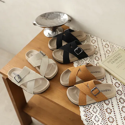 Women's Retro Casual Cross Strap Slides Retro Cork Look Thick Bottom Sandals Open Toe Beach Slippers For Women