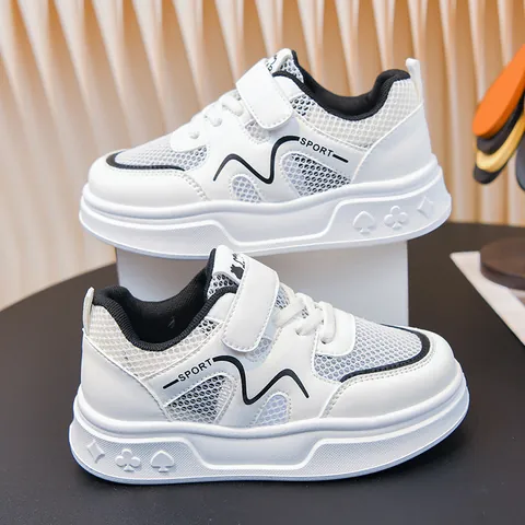 Kids Breathable Mesh White Sneakers Lightweight Toddler Sport Shoes For Boys Girls Summer Casual Magic Tape Walking Shoes