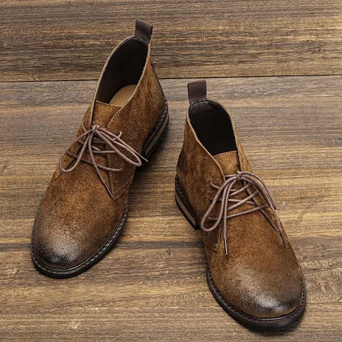 Stivali del Deserto in Vera Pelle Vintage da Uomo Stivali Chukka in Pelle Scamosciata di Mucca Brunita Stringati Grandi Dimensioni Stivaletti in Pelle Casual Antiscivolo da Uomo