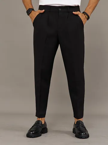 Men's Slim Fit Business Suit Trousers Straight Leg Cropped Pants Stretch Draped Formal Dress Pants Office Casual Bottoms