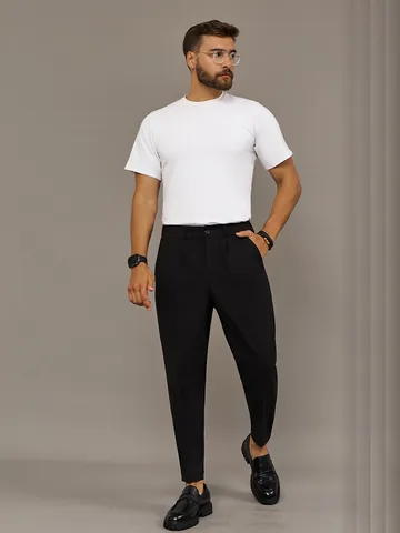 Men's Slim Fit Business Suit Trousers Straight Leg Cropped Pants Stretch Draped Formal Dress Pants Office Casual Bottoms