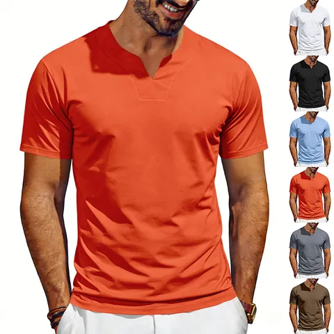 Men's Summer V-Neck Jersey T-Shirt Quick-Dry Breathable Loose Fit Short Sleeve British Gentleman Casual Solid Color Tee Top