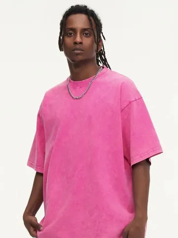 Men Heavyweight Cotton T-Shirt Acid Wash Snow Wash Distressed Oversized Drop Shoulder Casual Streetwear Tee Top