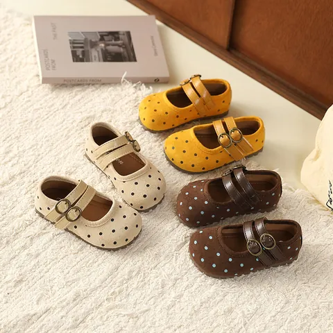 Meisjes Stippen Prinsessenschoenen Vintage Ronde Neus Dubbele Gesp Mary Jane Platte Schoenen Voor Peuters Lente Herfst Instappers