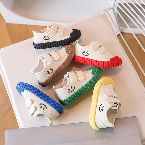 Kinderen Canvas Schoenen Glimlach Gezicht Patroon Casual Sneakers Voor Jongens Meisjes Antislip Ademend Klittenband Peuter Wandelschoenen