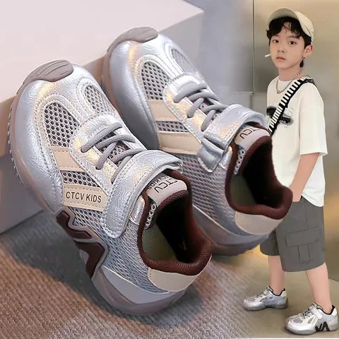 Baskets en Maille Respirante pour Garçons Chaussures Dad pour Enfants Antidérapantes Légères Avec Fermeture Velcro Chaussures de Sport Casual