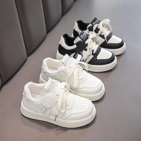 Kids PU Leather White Board Shoes Breathable Casual Sneakers For Boys Girls Students Performance Sports Shoes