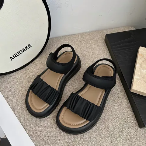 Girls Summer Fashion Sandals 2026 New Kids Ruffled Open Toe Soft Sole Beach Shoes Hook and Loop Princess Sandals For Girls
