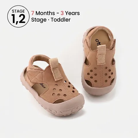 Toddler Girl Boy Hollow Out First Walker Sandals Anti-slip Soft Sole Closed Toe Beach Shoes Microfiber Leather Toddler Sandals
