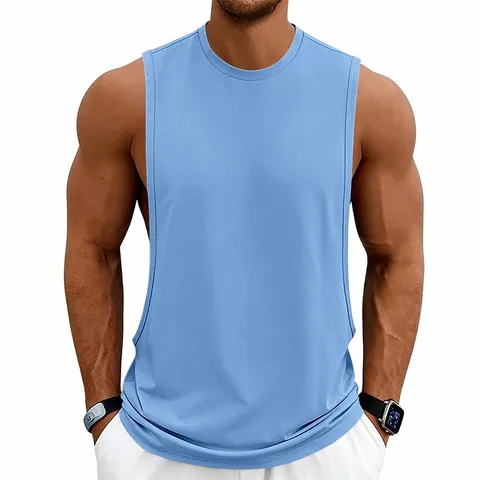 Men's Muscle Tank Top Polyester Cotton Blend Gym Sleeveless Sport Vest For Bodybuilding Basketball Fitness Summer Training