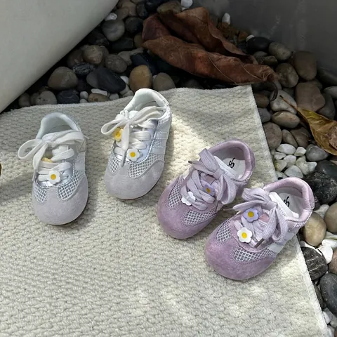 Toddler Girls Breathable Mesh Sneakers Sweet Flower Decor Soft Sole Walking Shoes Casual Kids Sport Shoes For Summer Spring