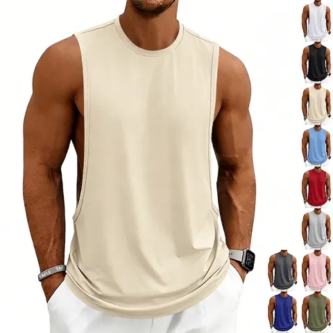 Men's Muscle Tank Top Polyester Cotton Blend Gym Sleeveless Sport Vest For Bodybuilding Basketball Fitness Summer Training